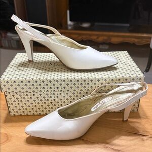 Elegant Ivory Satin Slingback Heels